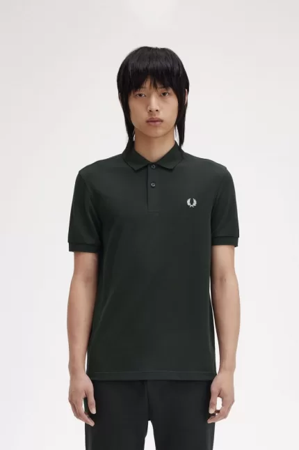 Fred Perry M6000 Men’s Shirt Night Green Snow White | HUZYV6127