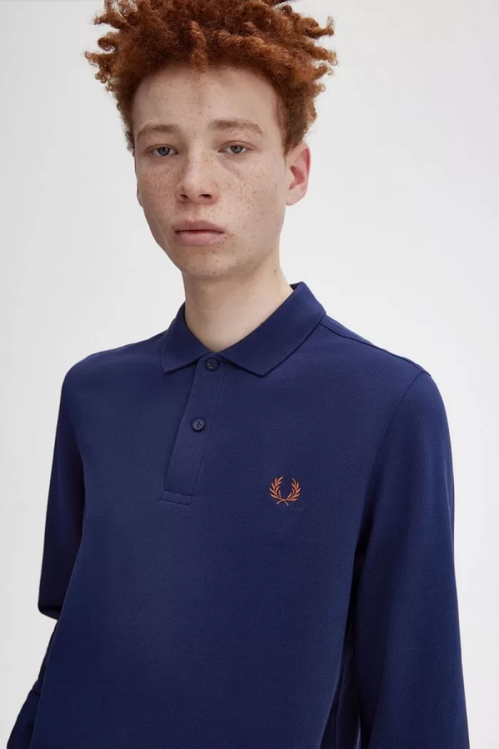 Fred Perry M6006 Men’s Shirt French Navy Whisky Brown | MGUND8257