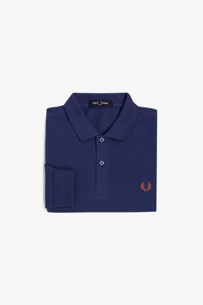 Fred Perry M6006 Men’s Shirt French Navy Whisky Brown | MGUND8257