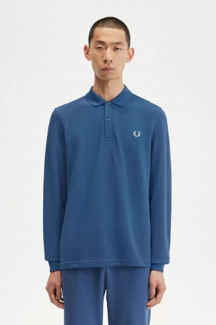 Fred Perry M6006 Men’s Shirt Midnight Blue Light Aqua | ZWHSM6403