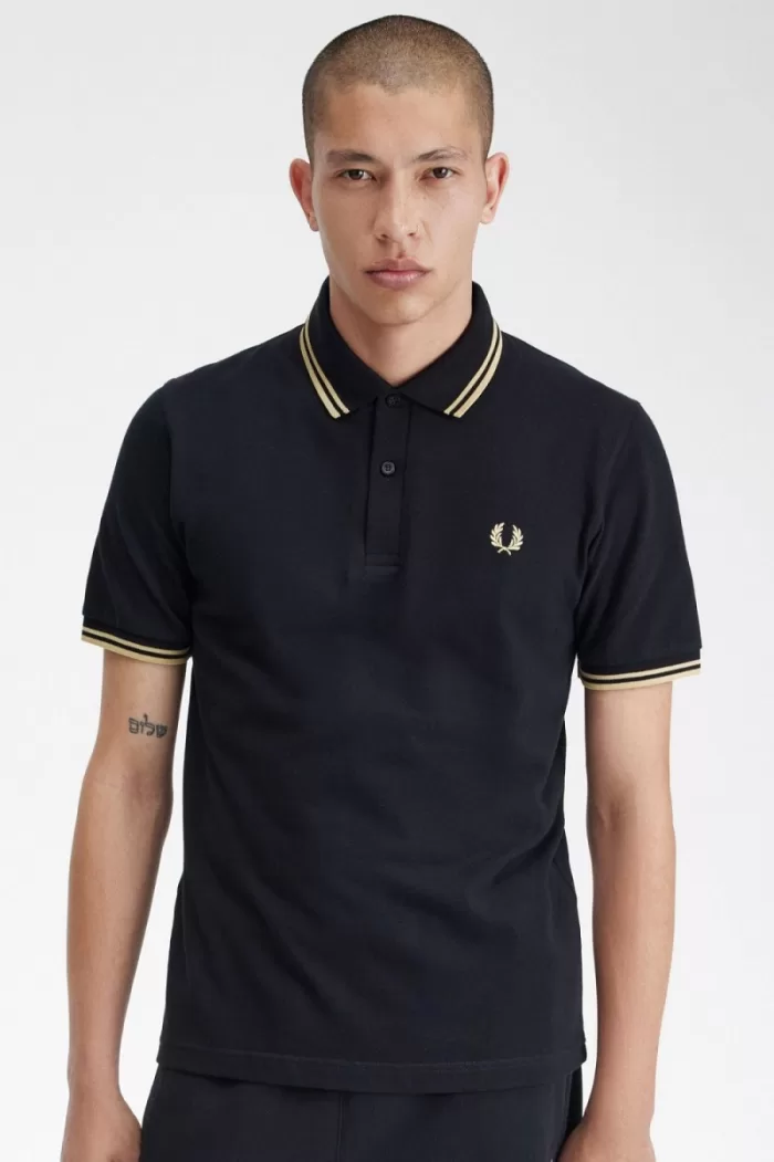 Fred Perry Makati M12 Men’s Polo Shirt Black Champagne | CQKFE5601