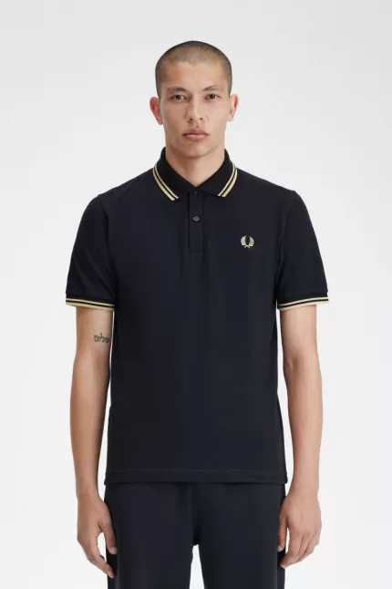 Fred Perry Makati M12 Men’s Polo Shirt Black Champagne | CQKFE5601