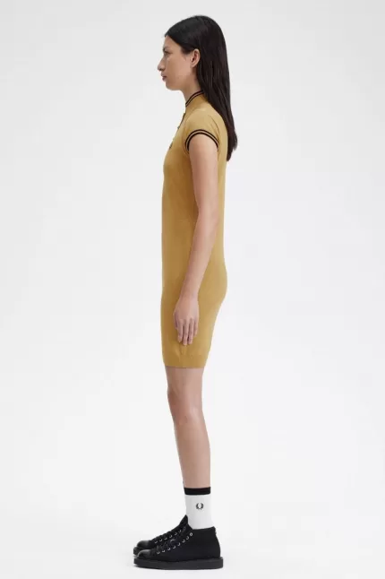 Fred Perry Metallic Knitted Women’s Dress 1964 Gold | VZBAW0819