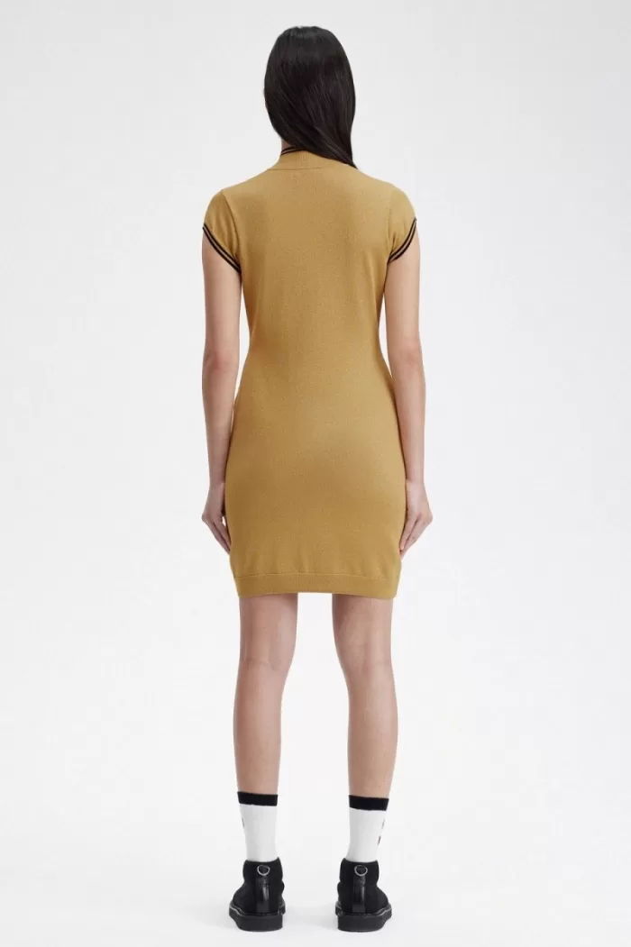 Fred Perry Metallic Knitted Women’s Dress 1964 Gold | VZBAW0819