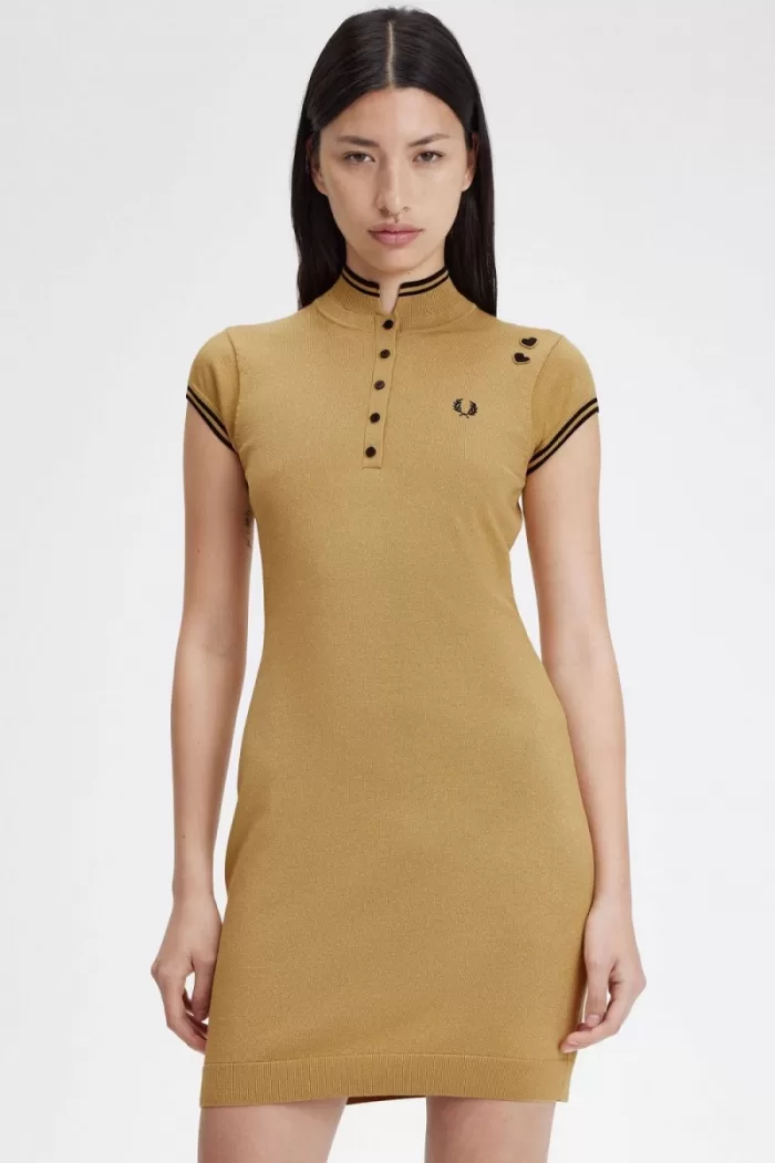 Fred Perry Metallic Knitted Women’s Dress 1964 Gold | VZBAW0819