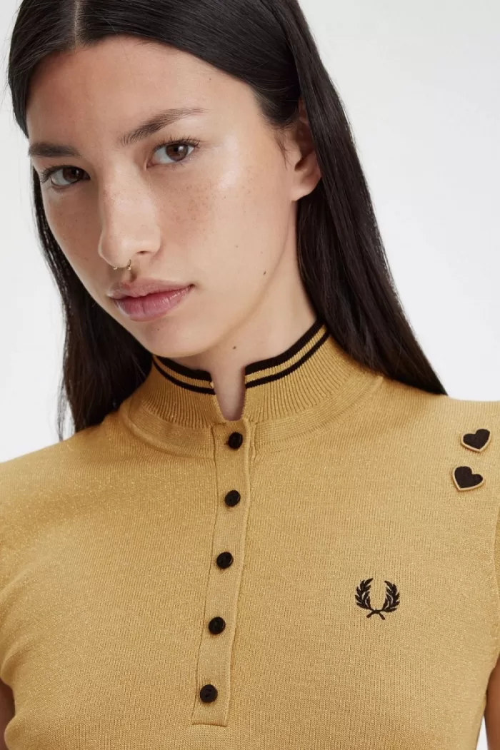 Fred Perry Metallic Knitted Women’s Dress 1964 Gold | VZBAW0819