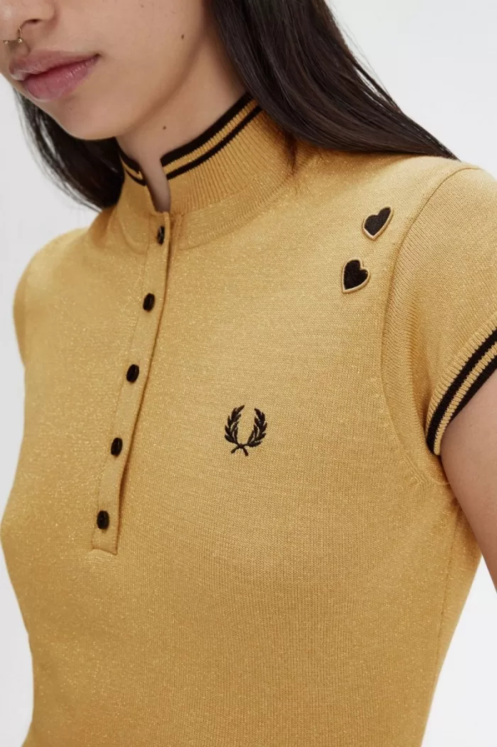 Fred Perry Metallic Knitted Women’s Dress 1964 Gold | VZBAW0819