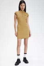 Fred Perry Metallic Knitted Women’s Dress 1964 Gold | VZBAW0819