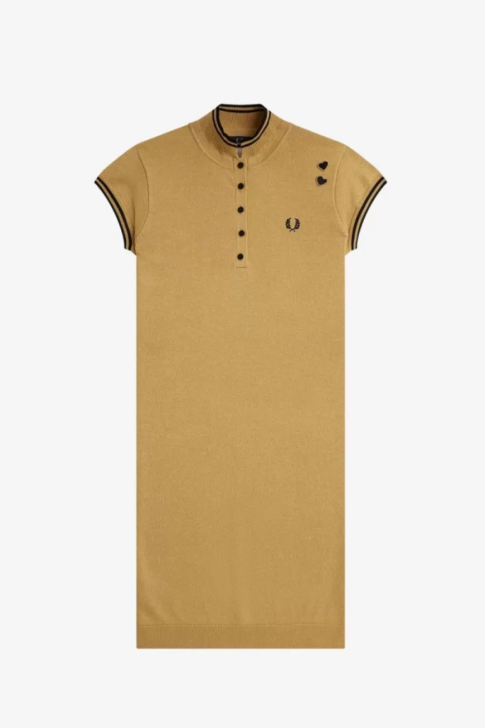 Fred Perry Metallic Knitted Women’s Dress 1964 Gold | VZBAW0819