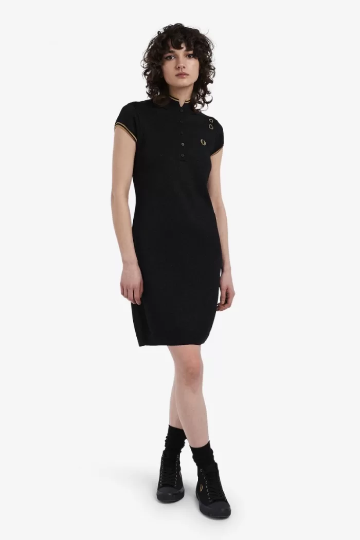 Fred Perry Metallic Knitted Women’s Dress Black | QWFSP1394