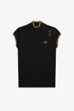 Fred Perry Metallic Knitted Women’s Polo Shirt Black | LNBRH2768