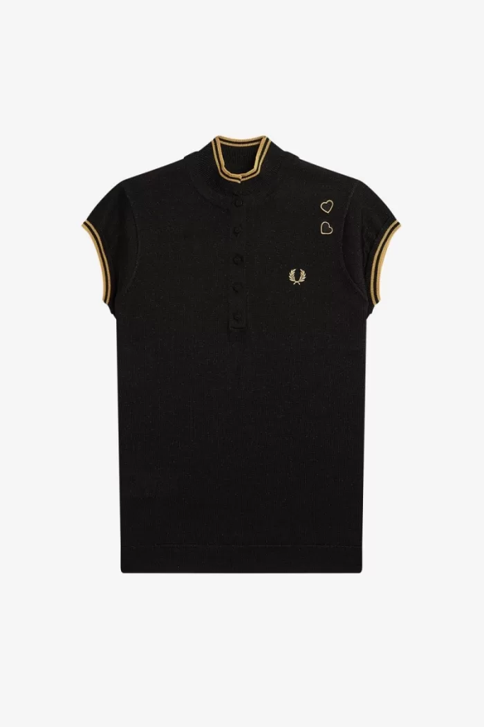 Fred Perry Metallic Knitted Women’s Polo Shirt Black | LNBRH2768