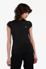 Fred Perry Metallic Knitted Women’s Polo Shirt Black | LNBRH2768