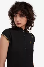 Fred Perry Metallic Knitted Women’s Polo Shirt Black | LNBRH2768