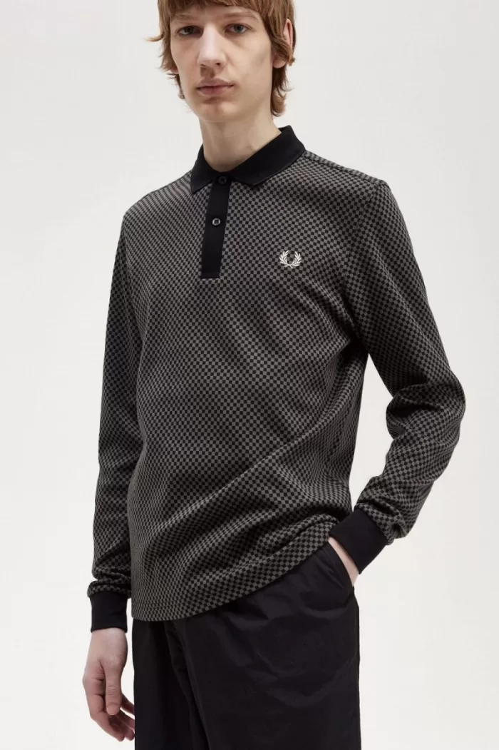 Fred Perry Micro Chequerboard Men’s Polo Shirt Black Field Green | KGFAC6598