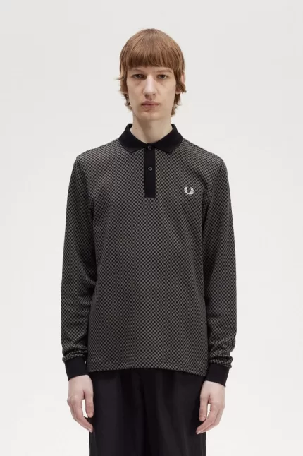 Fred Perry Micro Chequerboard Men’s Polo Shirt Black Field Green | KGFAC6598