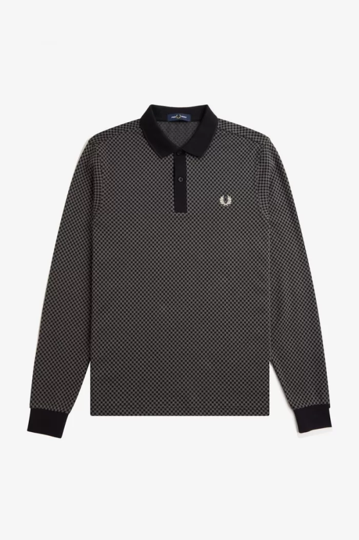 Fred Perry Micro Chequerboard Men’s Polo Shirt Black Field Green | KGFAC6598