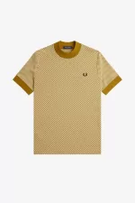 Fred Perry Micro Chequerboard Men’s T-Shirt Oatmeal Dark Coffee | OSQBJ0972