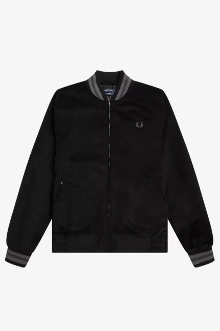 Fred Perry Needlecord Tennis Bomber Men’s Jackets Black | RDBGN1509