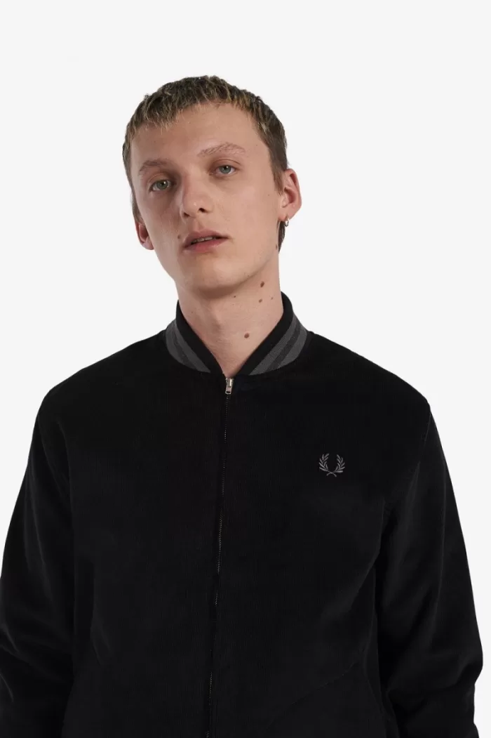 Fred Perry Needlecord Tennis Bomber Men’s Jackets Black | RDBGN1509