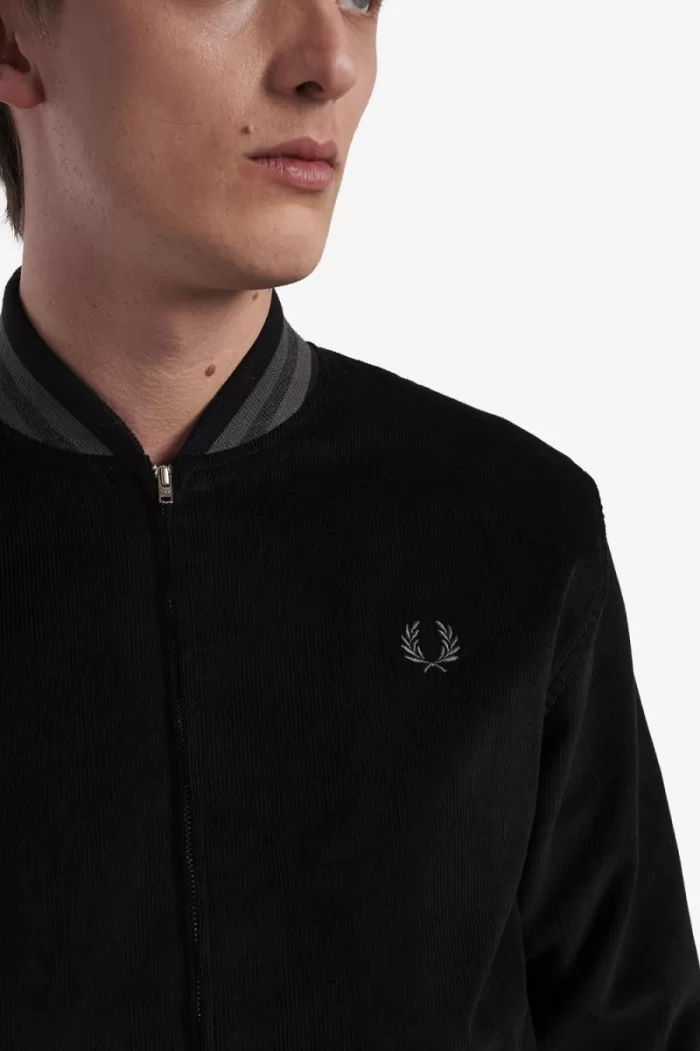 Fred Perry Needlecord Tennis Bomber Men’s Jackets Black | RDBGN1509