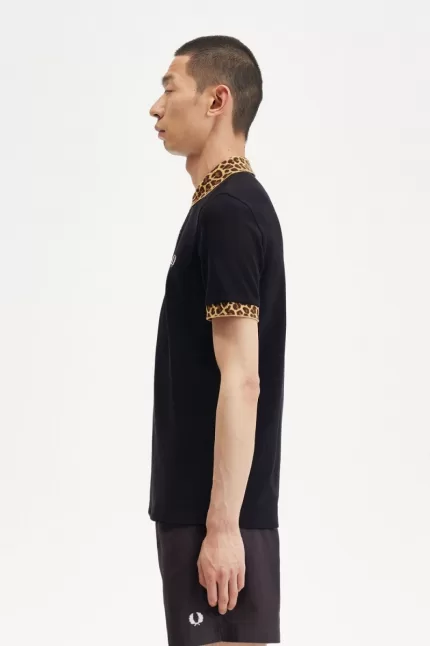 Fred Perry Noongoons Leopard Print Men’s Polo Shirt Black | OIHUA3671