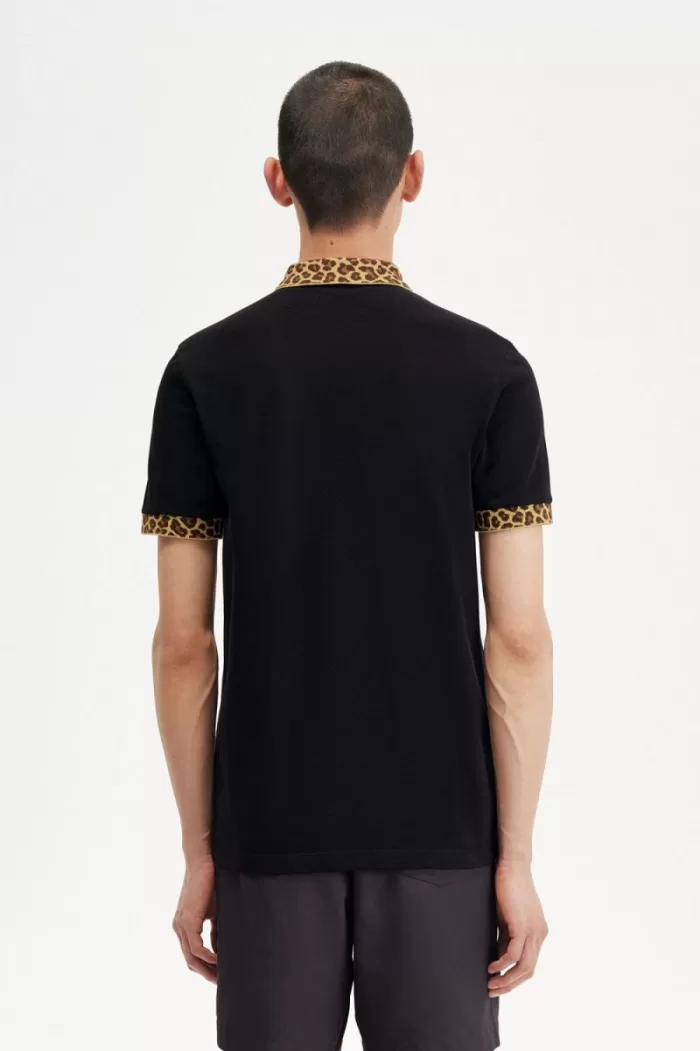 Fred Perry Noongoons Leopard Print Men’s Polo Shirt Black | OIHUA3671