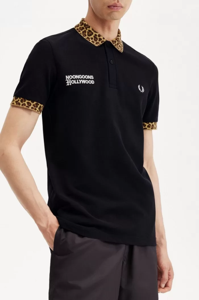 Fred Perry Noongoons Leopard Print Men’s Polo Shirt Black | OIHUA3671