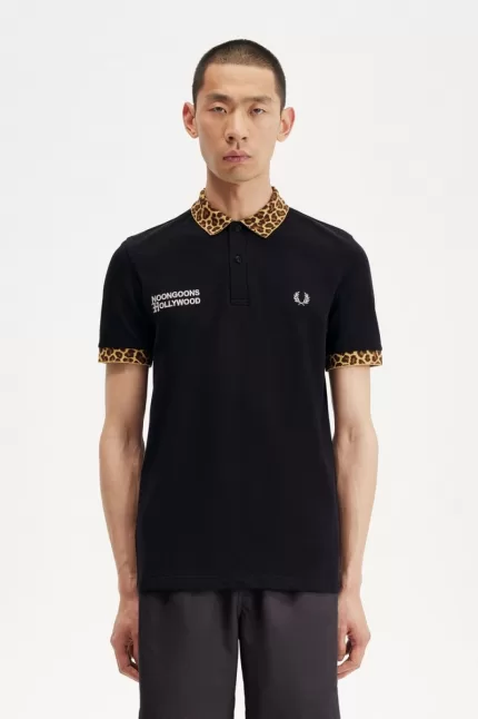 Fred Perry Noongoons Leopard Print Men’s Polo Shirt Black | OIHUA3671