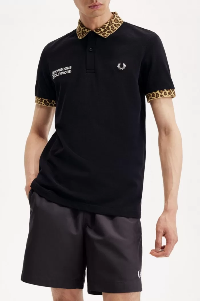 Fred Perry Noongoons Leopard Print Men’s Polo Shirt Black | OIHUA3671