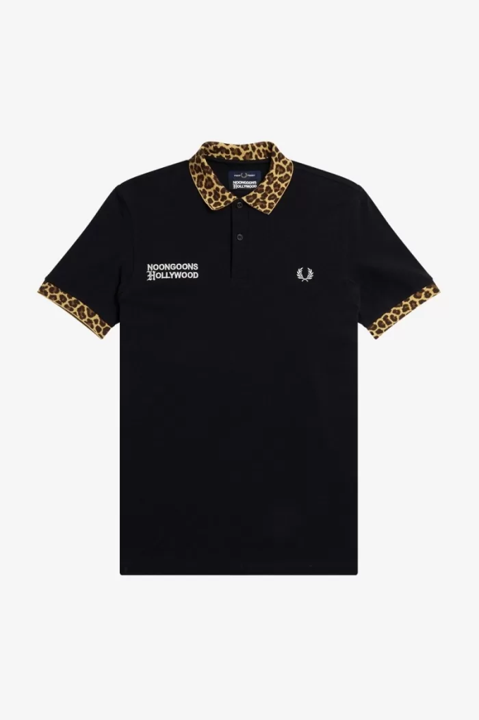 Fred Perry Noongoons Leopard Print Men’s Polo Shirt Black | OIHUA3671