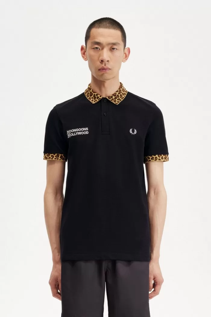 Fred Perry Noongoons Leopard Print Men’s Polo Shirt Black | OIHUA3671