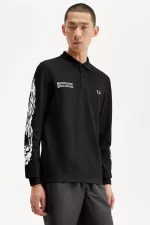 Fred Perry Noongoons Long Sleeve Graphic Men’s Polo Shirt Black | AIRVU3176