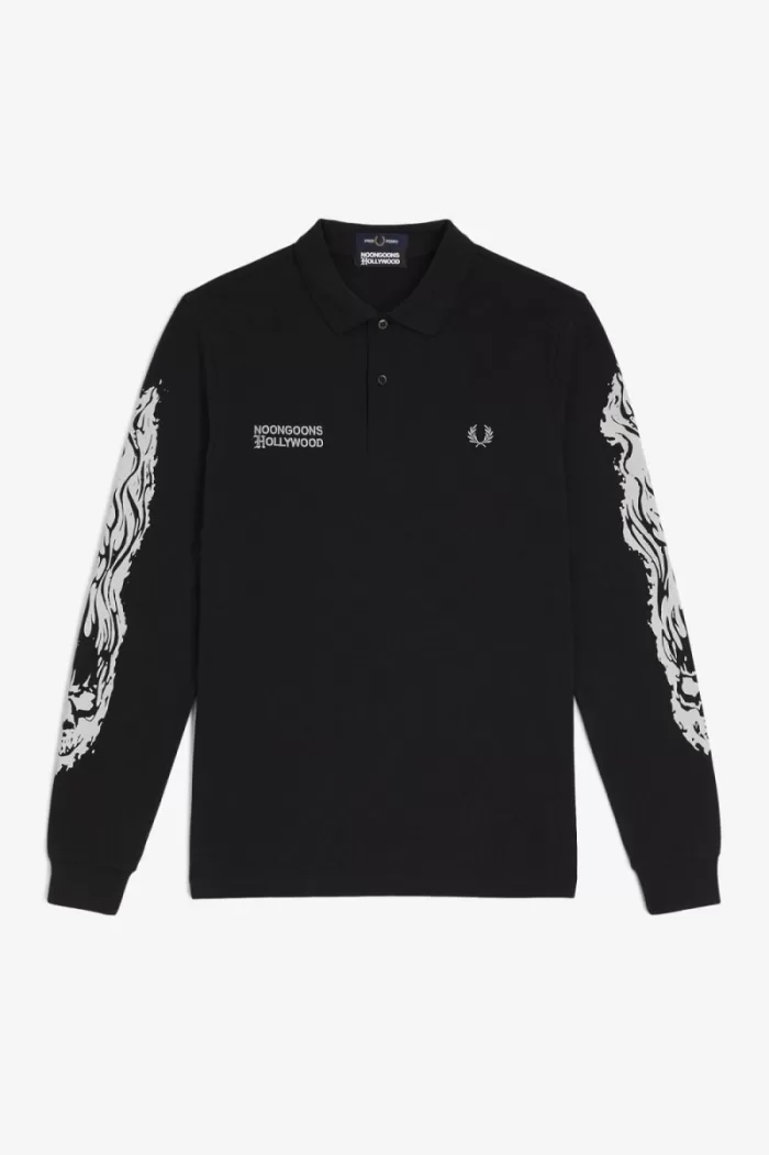 Fred Perry Noongoons Long Sleeve Graphic Men’s Polo Shirt Black | AIRVU3176