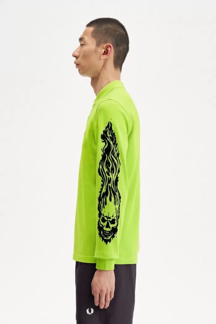 Fred Perry Noongoons Long Sleeve Graphic Men’s Polo Shirt Lime Green | HZUFJ4860