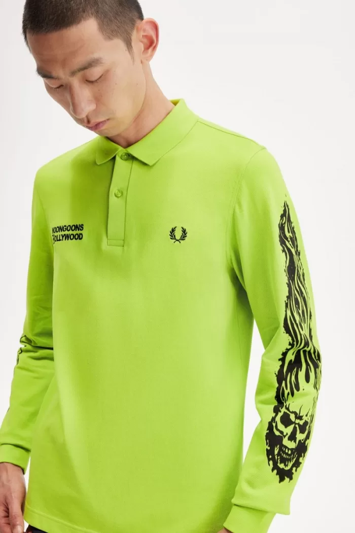 Fred Perry Noongoons Long Sleeve Graphic Men’s Polo Shirt Lime Green | HZUFJ4860