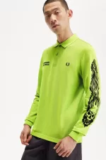 Fred Perry Noongoons Long Sleeve Graphic Men’s Polo Shirt Lime Green | HZUFJ4860