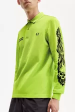 Fred Perry Noongoons Long Sleeve Graphic Men’s Polo Shirt Lime Green | HZUFJ4860