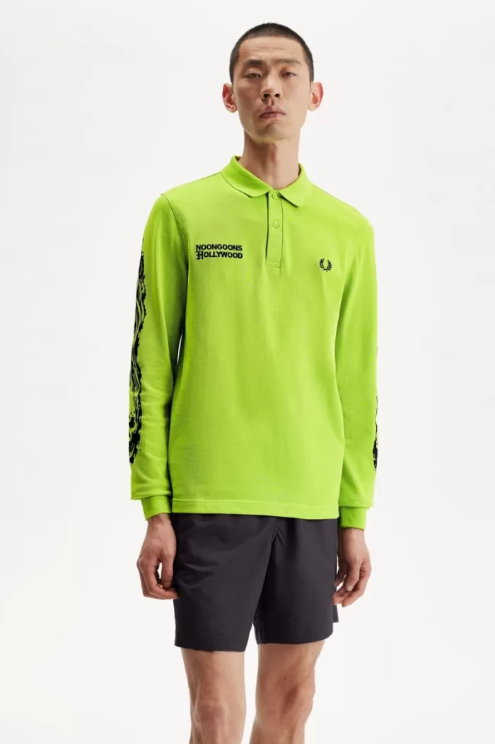 Fred Perry Noongoons Long Sleeve Graphic Men’s Polo Shirt Lime Green | HZUFJ4860