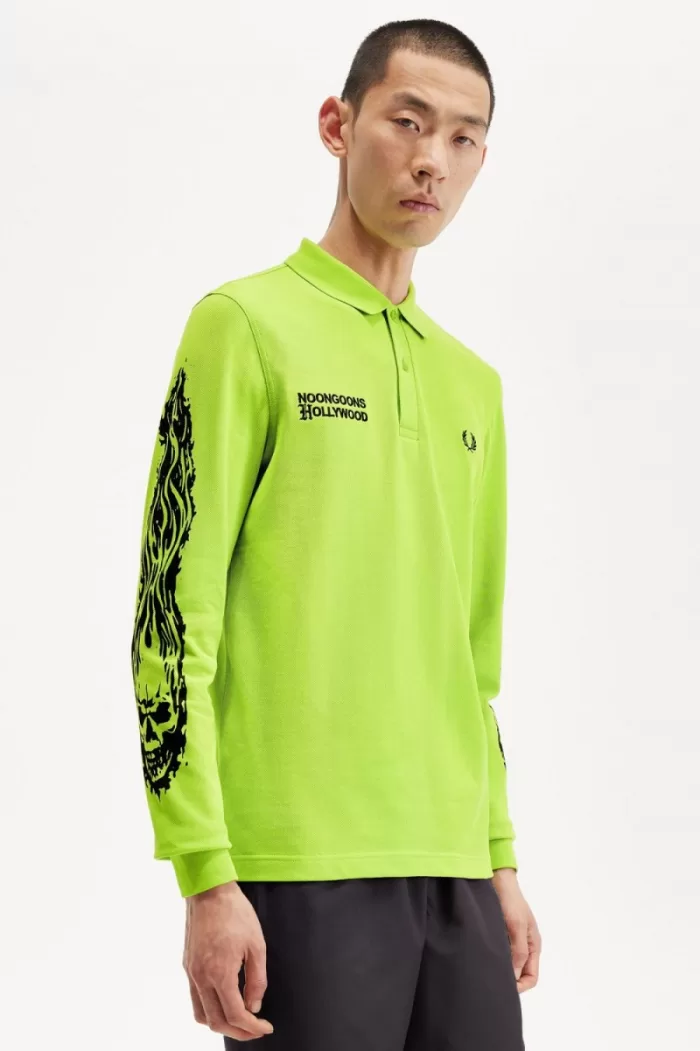 Fred Perry Noongoons Long Sleeve Graphic Men’s Polo Shirt Lime Green | HZUFJ4860