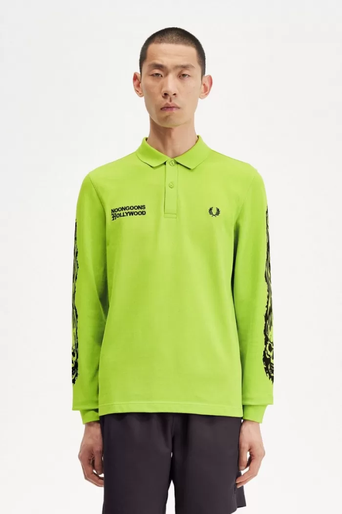 Fred Perry Noongoons Long Sleeve Graphic Men’s Polo Shirt Lime Green | HZUFJ4860