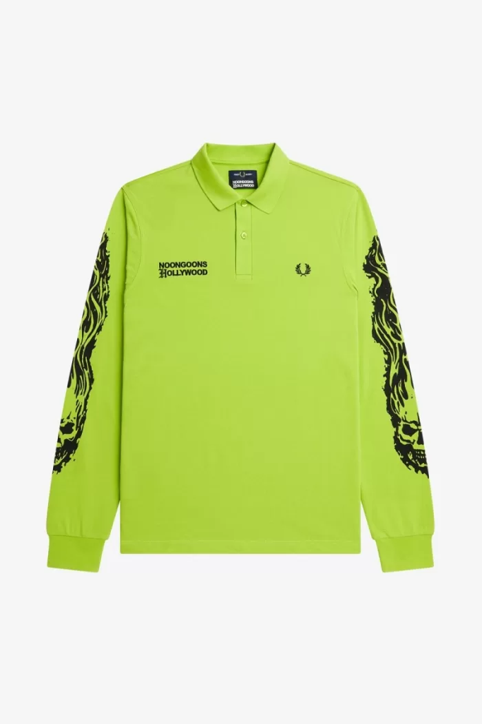 Fred Perry Noongoons Long Sleeve Graphic Men’s Polo Shirt Lime Green | HZUFJ4860