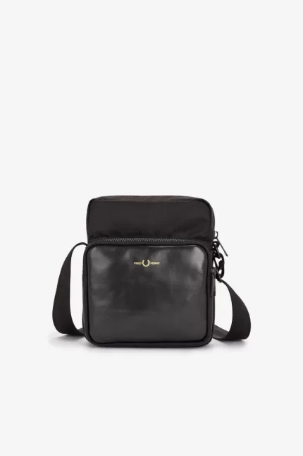 Fred Perry Nylon Twill Leather Side Men’s Bags Black Gold | SCKIJ1986