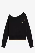 Fred Perry Off-The-Shoulder Knitted Women’s T-Shirt Black | YWIBZ5610