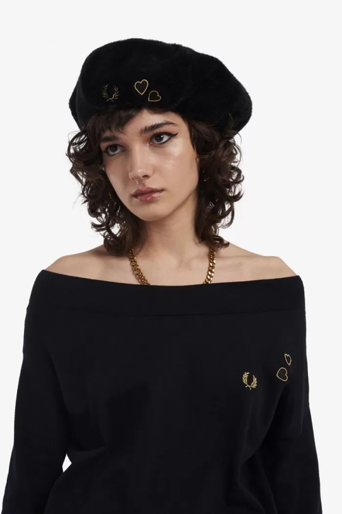 Fred Perry Off-The-Shoulder Knitted Women’s T-Shirt Black | YWIBZ5610