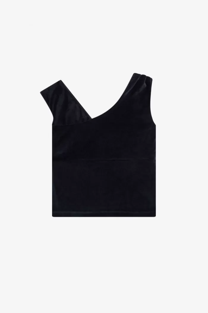 Fred Perry Off-The-Shoulder Velour Women’s T-Shirt Black | DRLUY6475