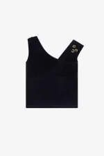 Fred Perry Off-The-Shoulder Velour Women’s T-Shirt Black | DRLUY6475