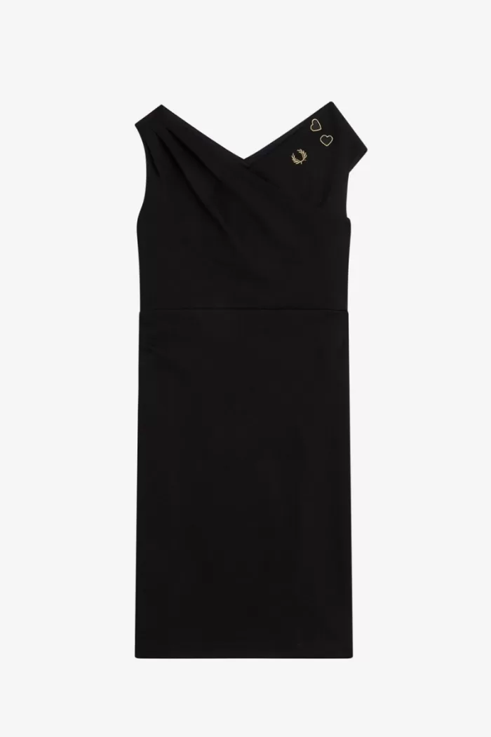 Fred Perry Off-The-Shoulder Women’s Dress Black | NWFPC6309