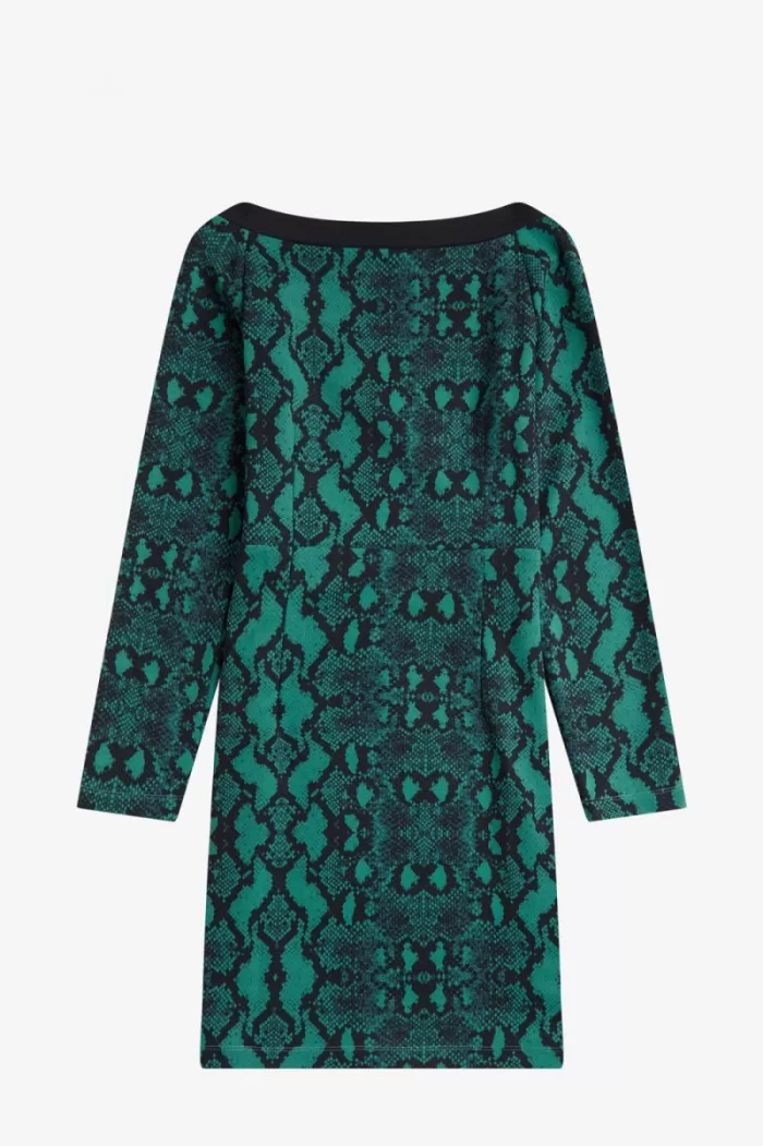 Fred Perry Off-the-Shoulder Snakeprint Women’s Dress Deep Mint | AYWTF5709