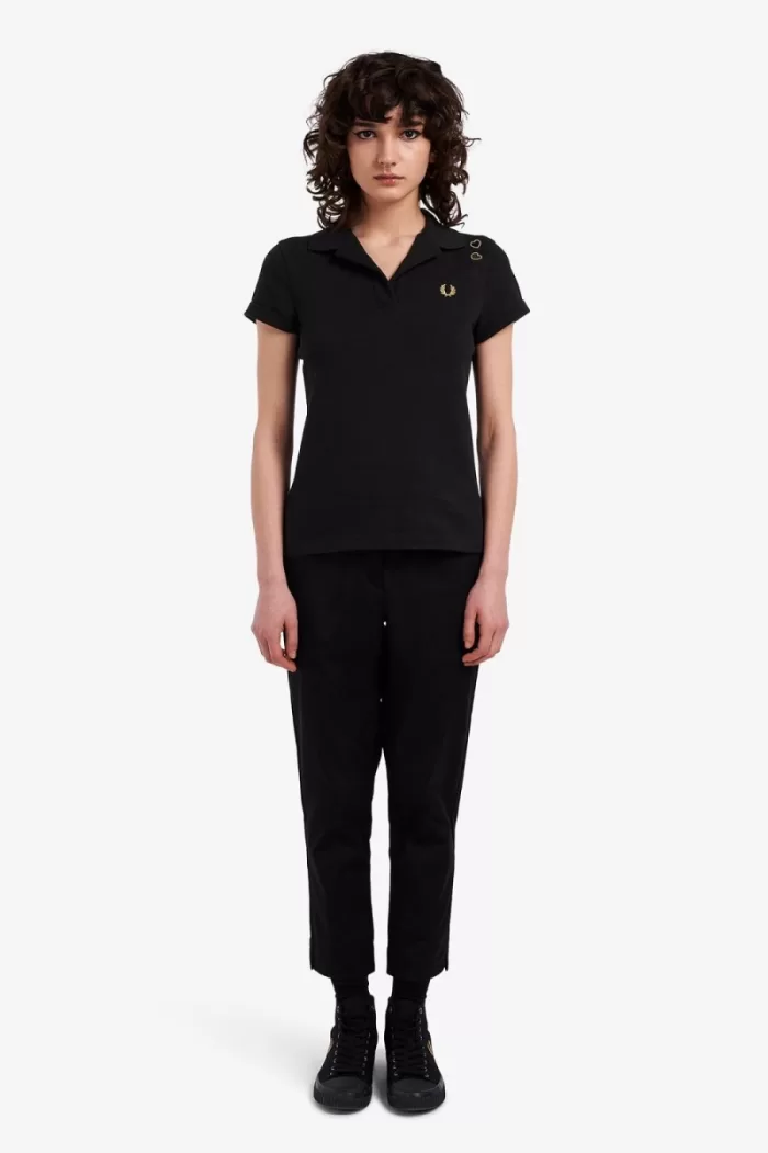 Fred Perry Open-Collar Piqué Women’s Polo Shirt Black | LTIYA0913